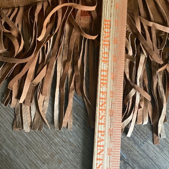 VTG Cedar Fringed Tan Suede true wrap Skirt size M boho festival rustic hippie - Picture 12 of 15